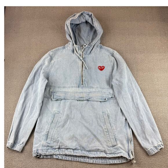 Cotton On Denim Anorak Men's Size Medium Light Wash Hooded DIY Heart Patch - Picture 1 of 14